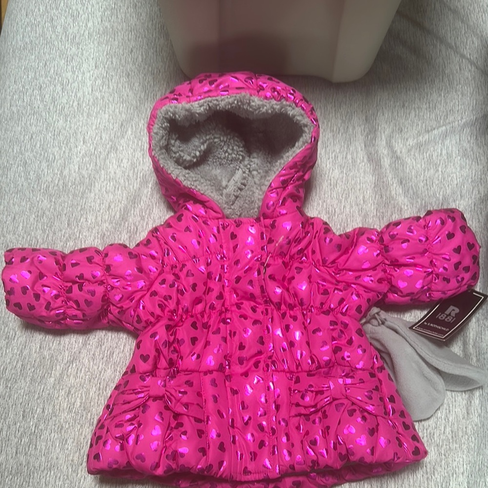 Pink Heart Patterned Kids Jacket